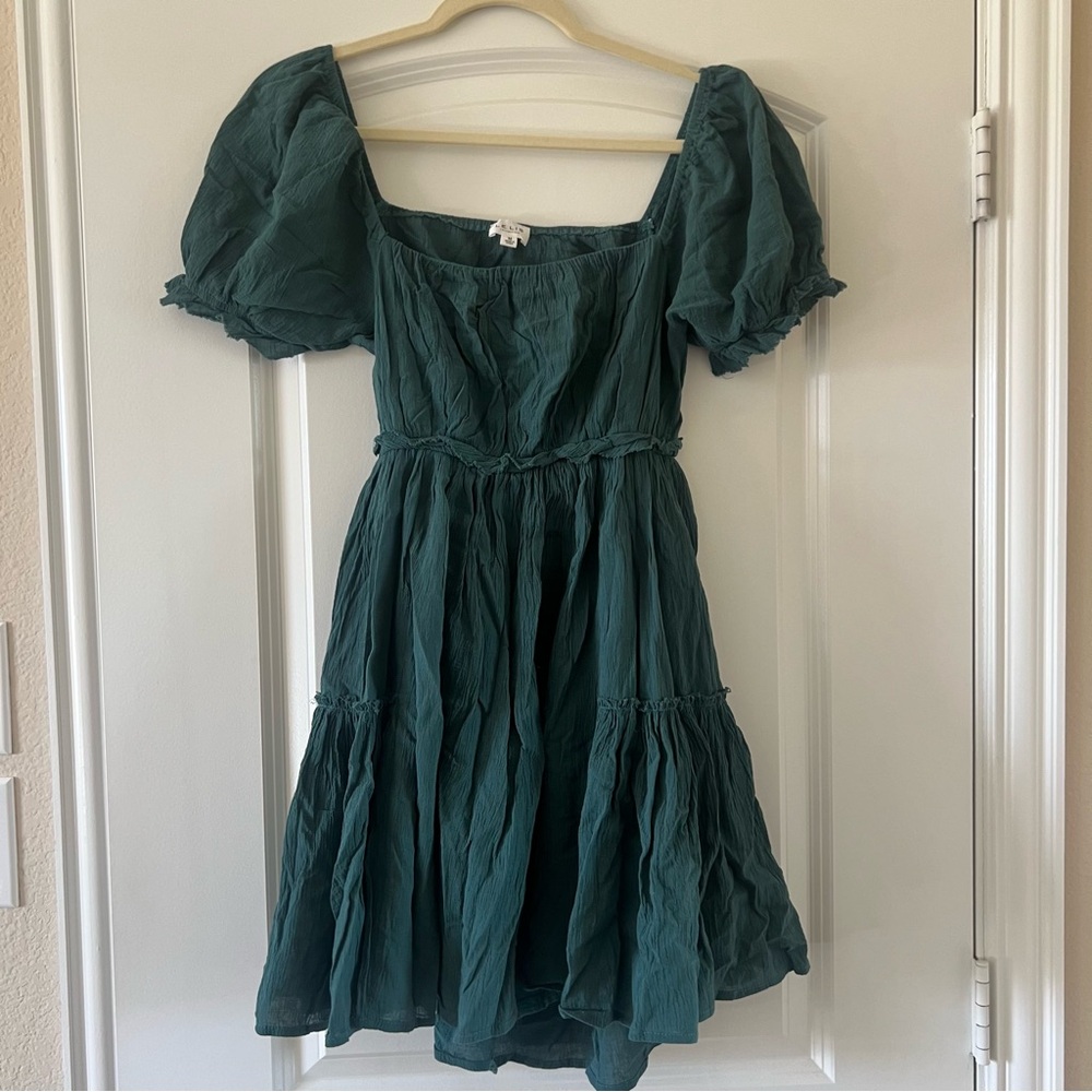 Le Lis Teal Dress with Gathered Design